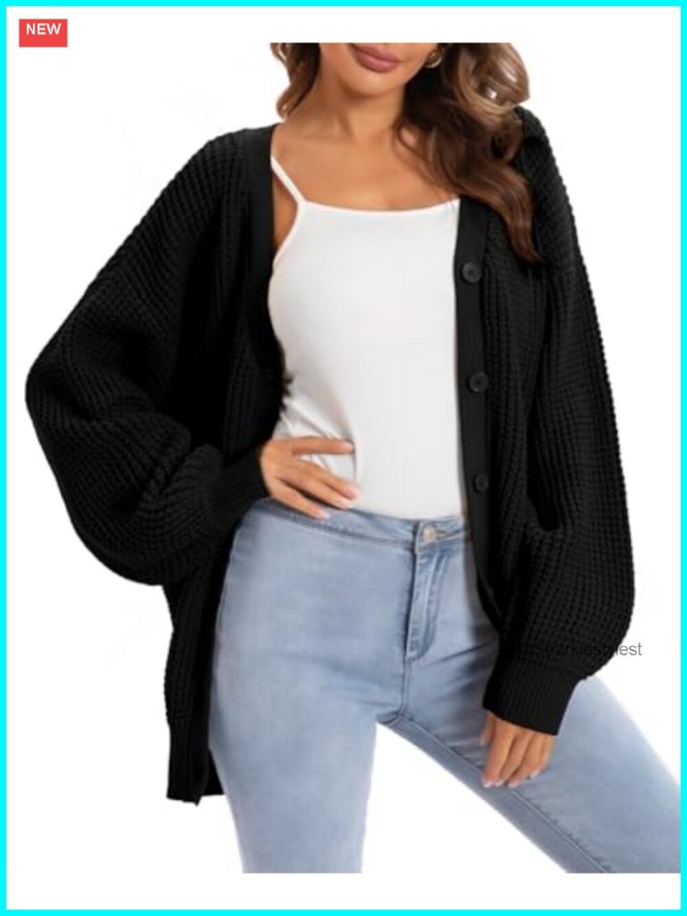 100% Cotton Oversized Cardigan Button Down V-Neck Sweater